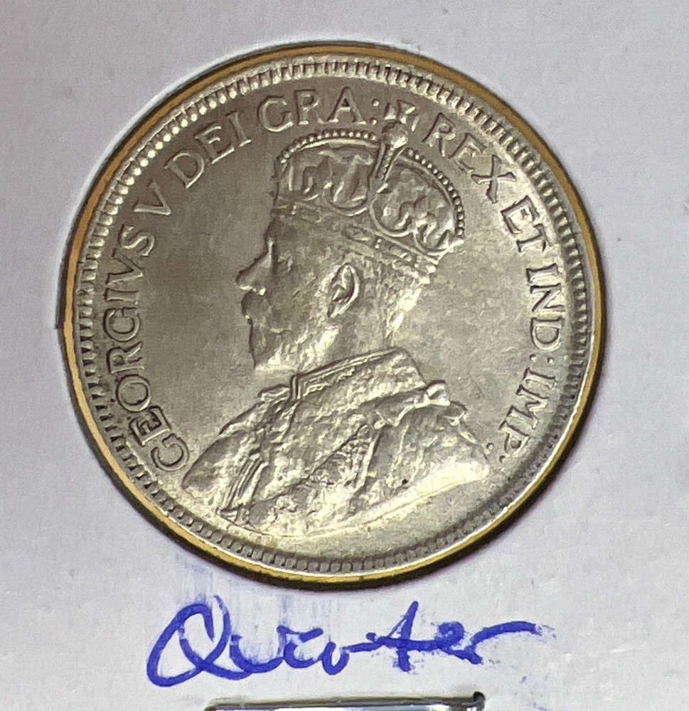 1929 Canadian Silver 25 Cent Coin