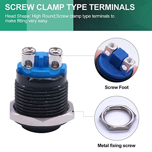 /16mm Waterproof Metal Shell Momentary Raised Top Push Button Switch Black