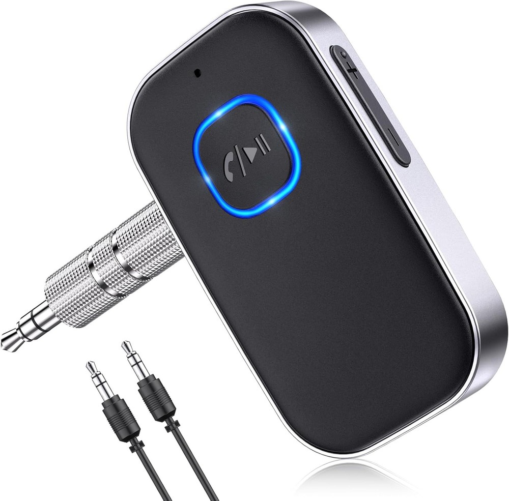 COMSOON Bluetooth Receiver for Car, Noise Cancelling 3.5mm AUX Black+Silver