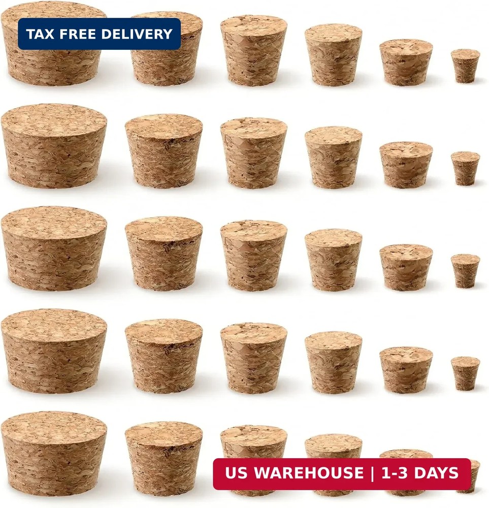 30 PCS Cork Stoppers Assorted Sizes Corks for Wine Bottles for Crafts Natural Co