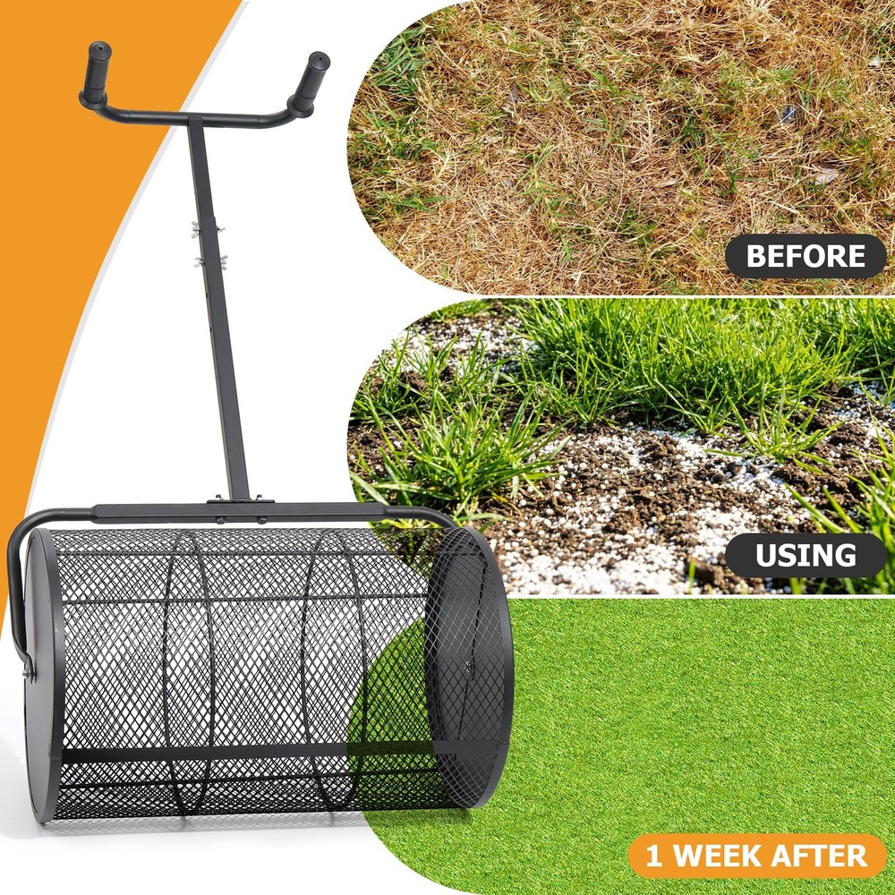 Compost Spreader 24in Peat Moss Spreader - U Shaped Comfortable Handle & Adju...