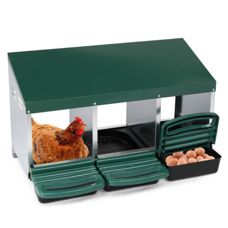 3 Compartment Roll Out Chicken Nesting Box with Plastic Basket Egg Nest Green