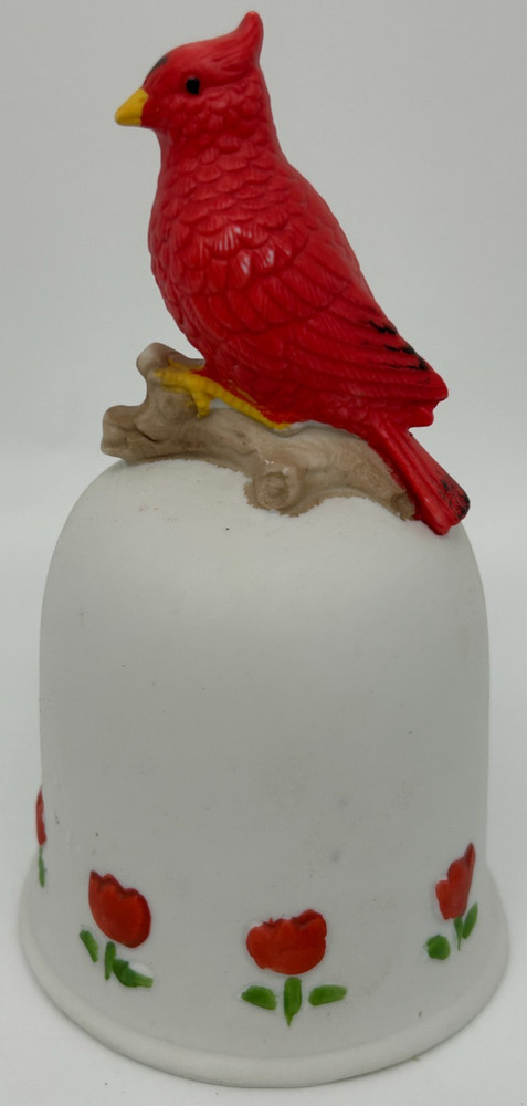 Cardinal Handled Ceramic Bell with Tulip Design~Decorative Ceramic Bell