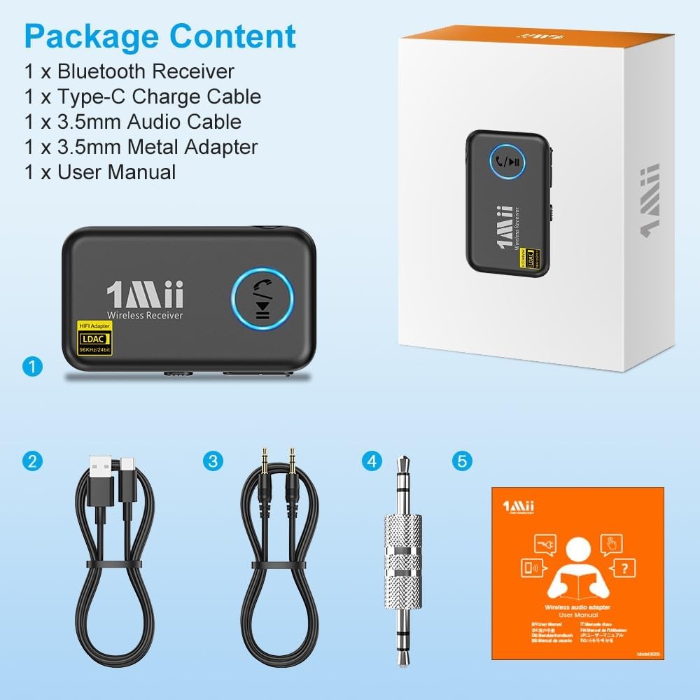 1Mii LDAC Bluetooth Aux Adapter for Car, Wireless 5.3 Receiver...