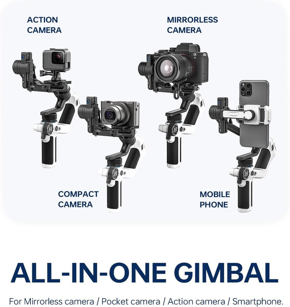 SCORP Mini 2 (White) Gimbal Stabilizer for Camera & Smartphone, 3-Axis Handheld