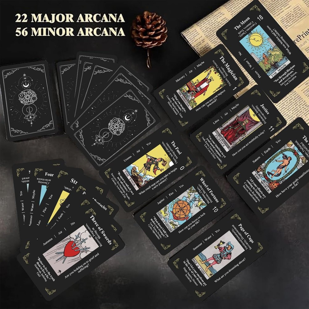 Classic Tarot Cards for Beginners - 78 Card Set, Learning Deck Black