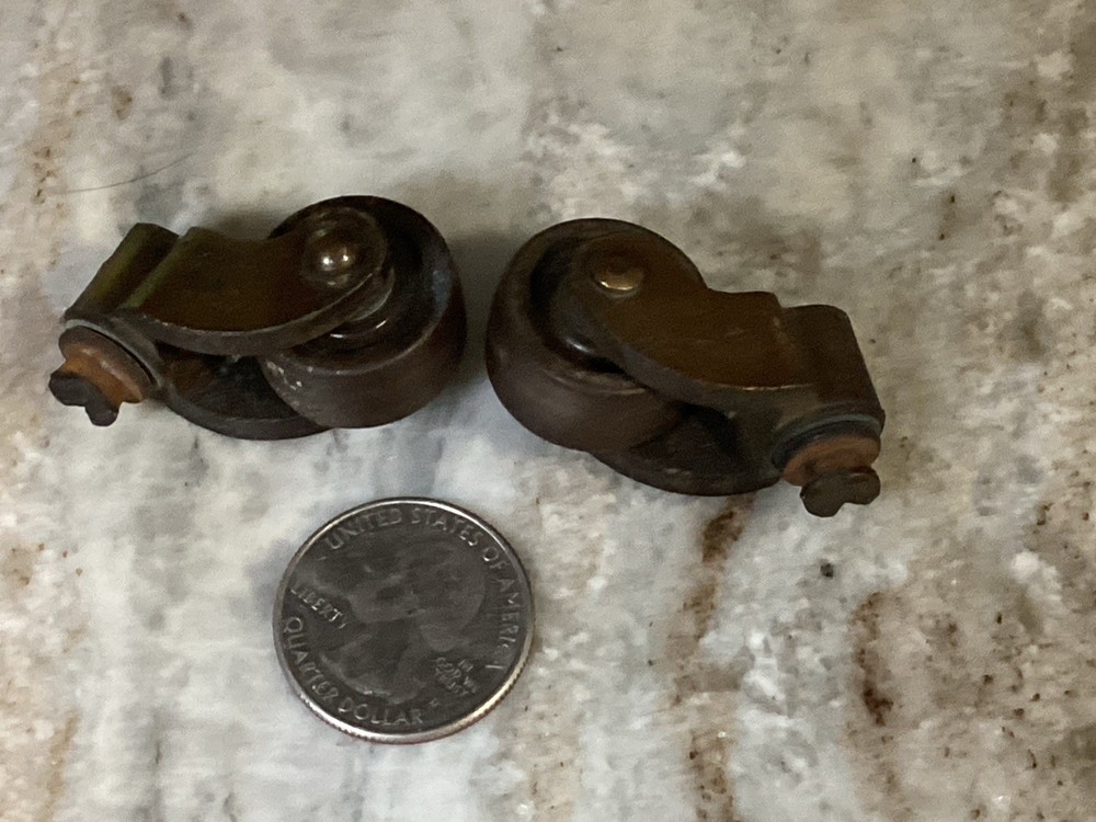 VTG 2 Solid Metal Caster Wheels (brass?) #4001 On Both