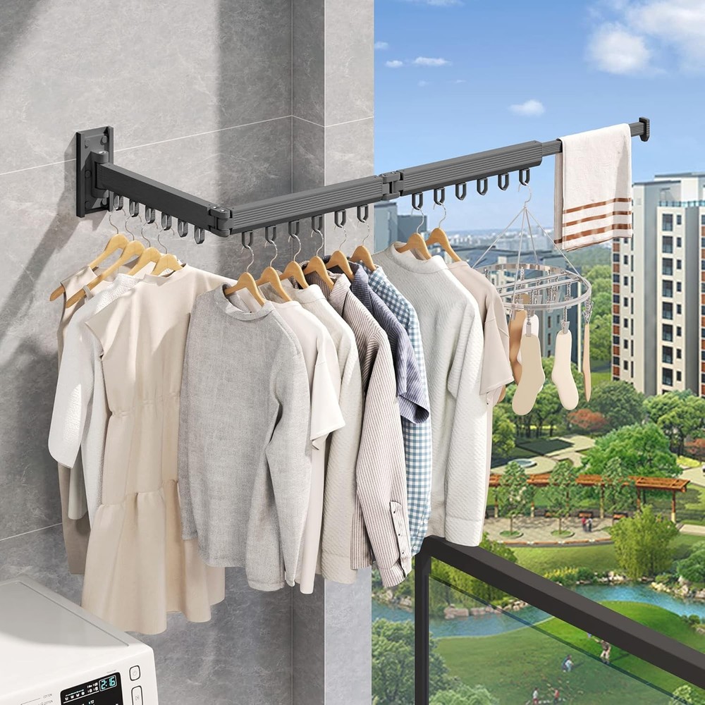 Wall Mounted Drying Rack - Foldable Retractable Laundry Hanger