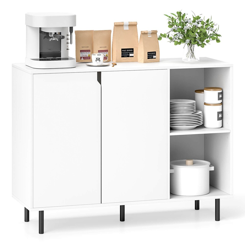 Kitchen Sideboard Buffet w/ Adjustable Shelves 2 Doors Sturdy Metal Legs White