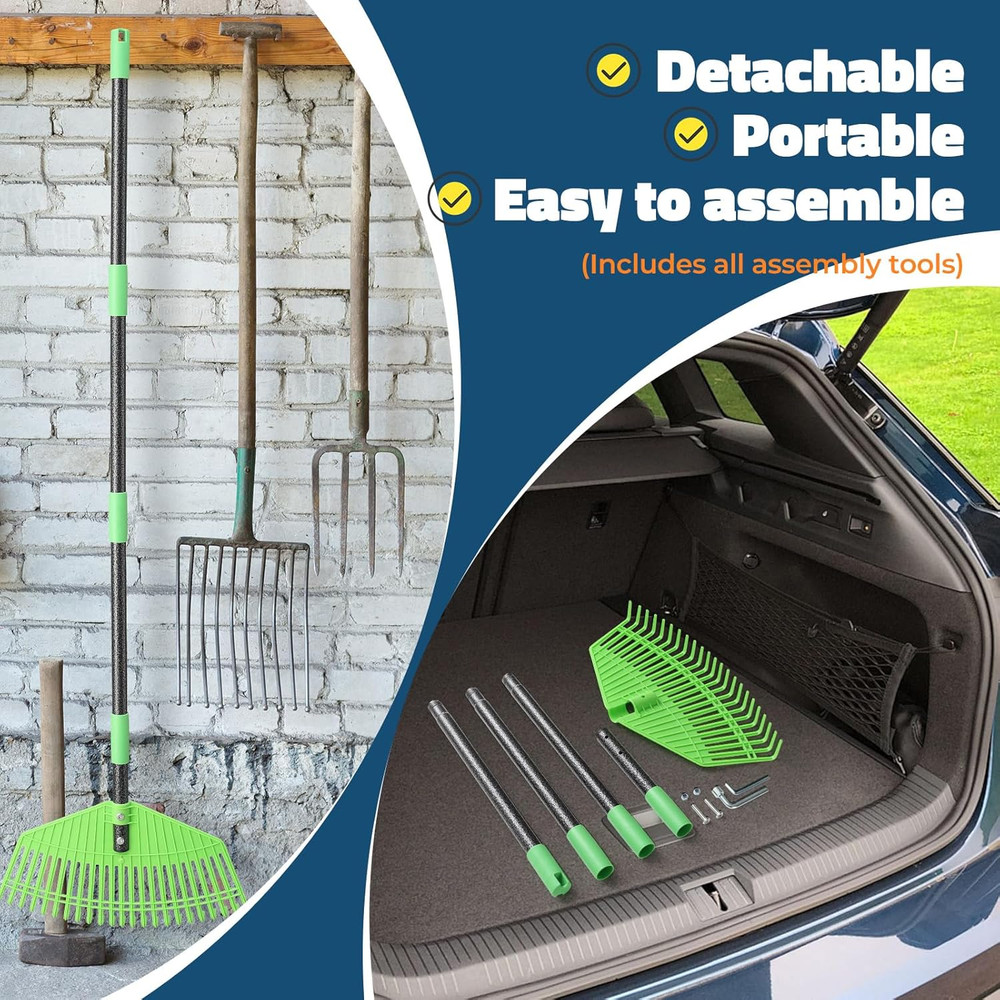Plastic Leaf Rake with Adjustable 73'' Handle-Lightweight&Anti-Break Nylon Head,