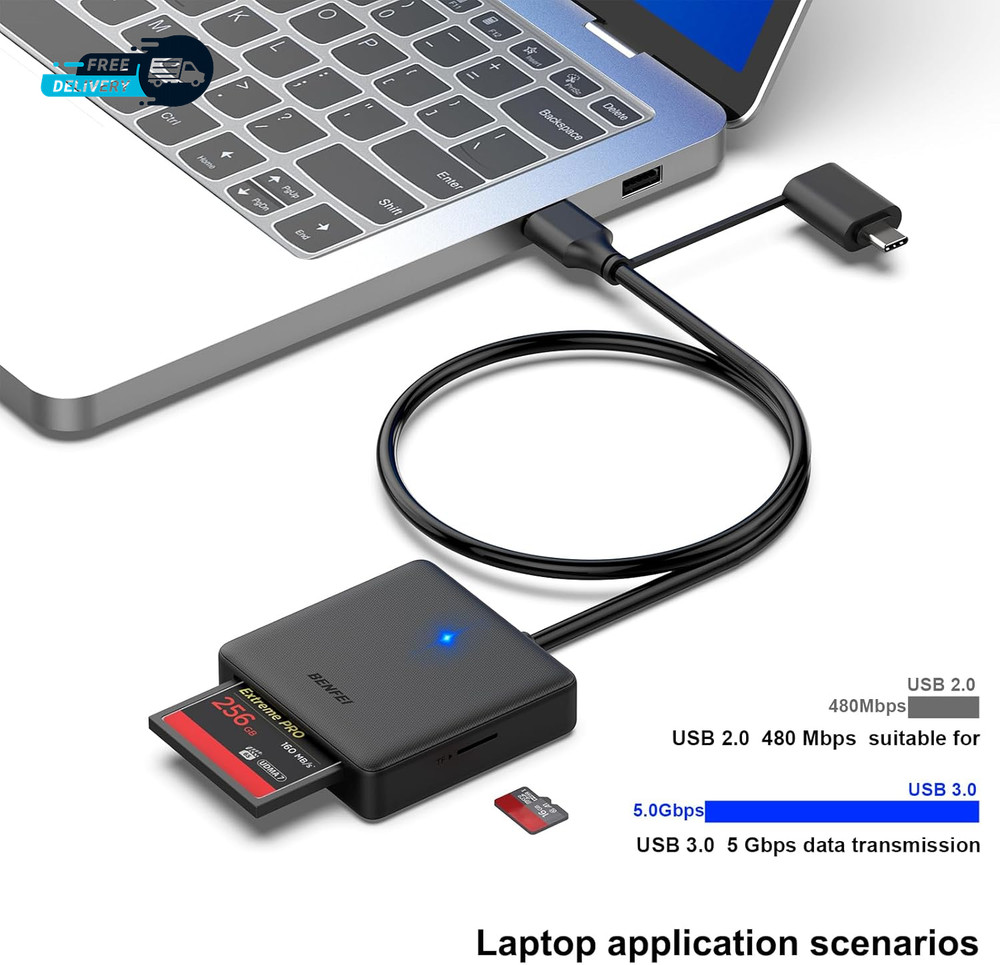 Memory Card Reader 4In1 USB 3.0 and USB-C to SD Micro SD MS CF Card Reader