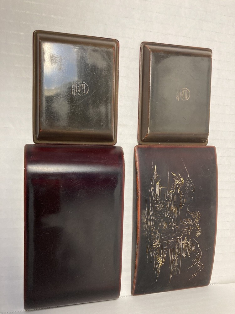 Maruni Lacquerware Coffee Table Cigarette Box, 2 Ashtrays Occupied Japan Signed