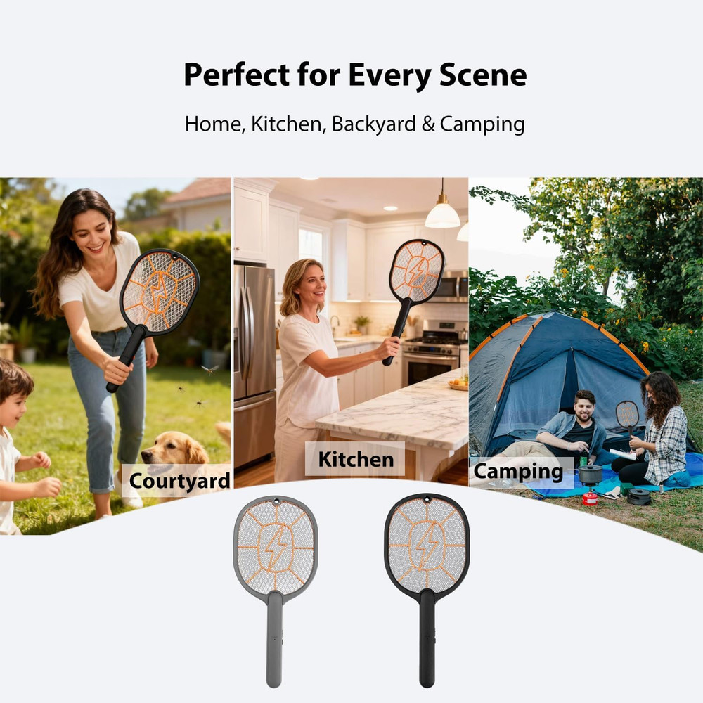 2-Pack Electric Fly Swatter – Battery Powered Mosquito & Bug Zapper Racket with