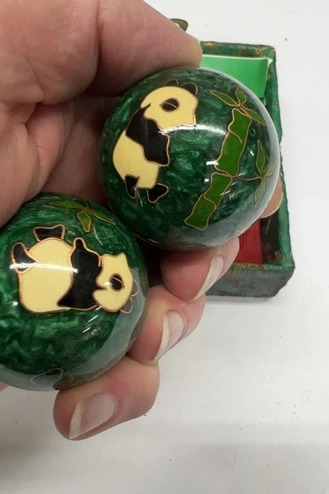 Chinese Baoding Balls Green Panda Design Green Presentation Box SKU OD-BB-13