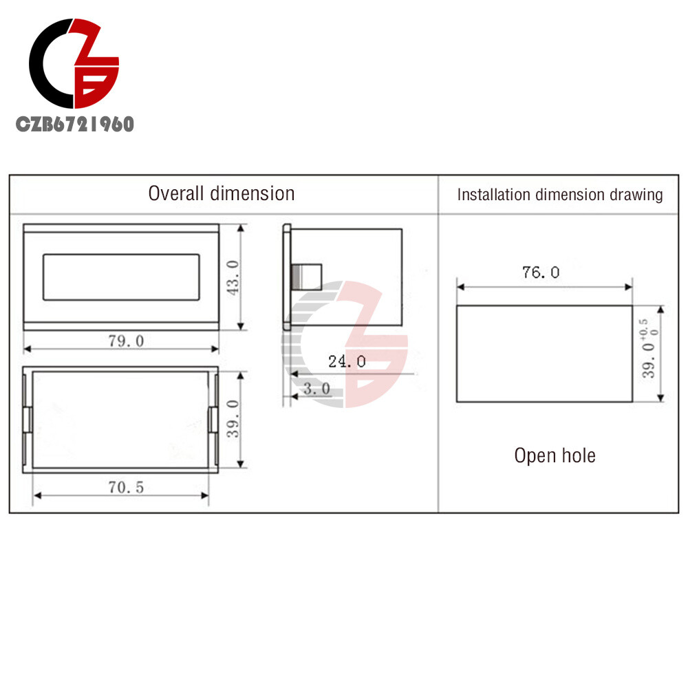 DC 5V/24V 5135CT-H 5Digit Digital Red LED Panel Display Counter Meter With Cable