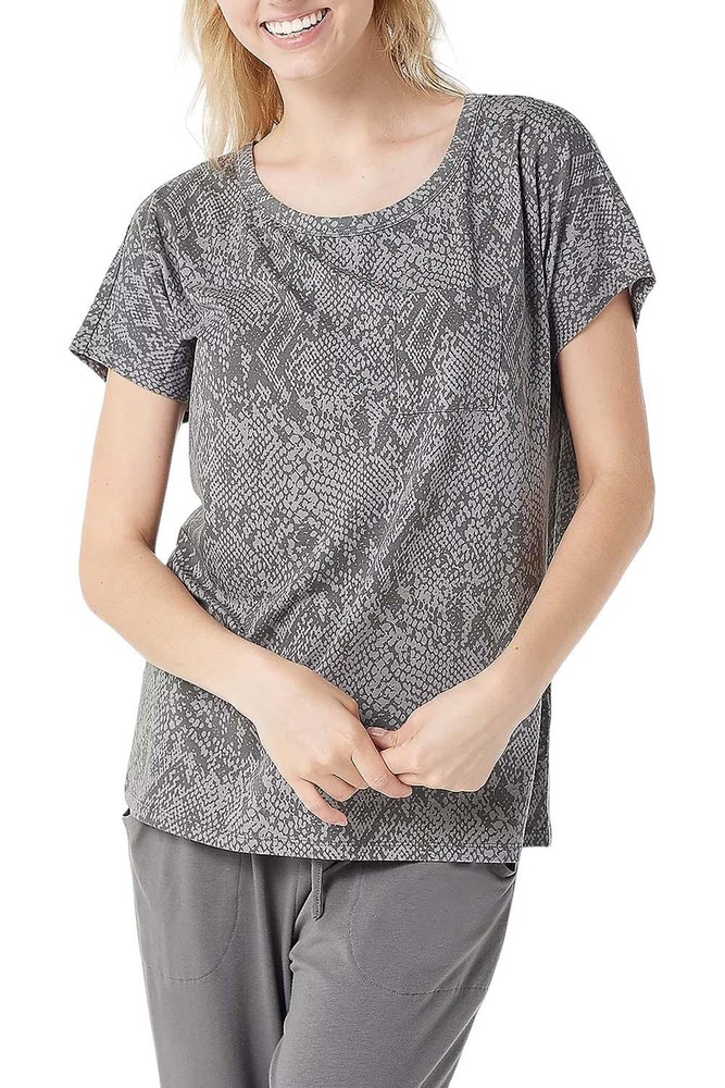 AnyBody Cozy Knit Snake Print Tee Charcoal