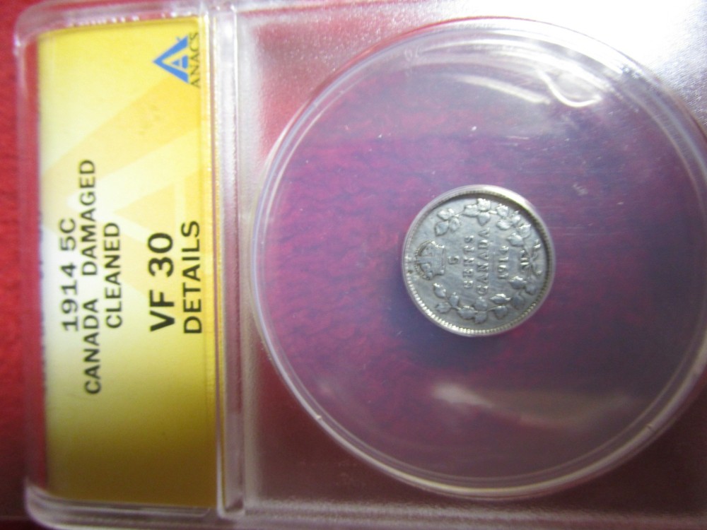 1914 Canada 5 Cent ANACS VF30 DETAILS