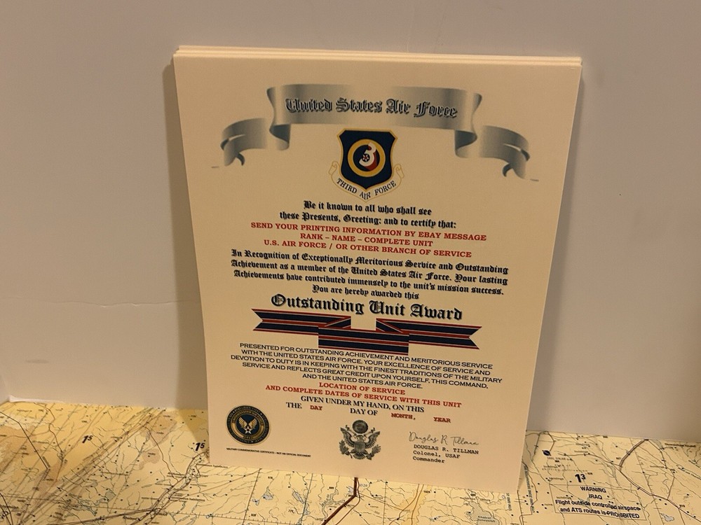 U.S. AIR FORCE / THIRD AIR FORCE - OUTSTANDING UNIT AWARD CERTIFICATE