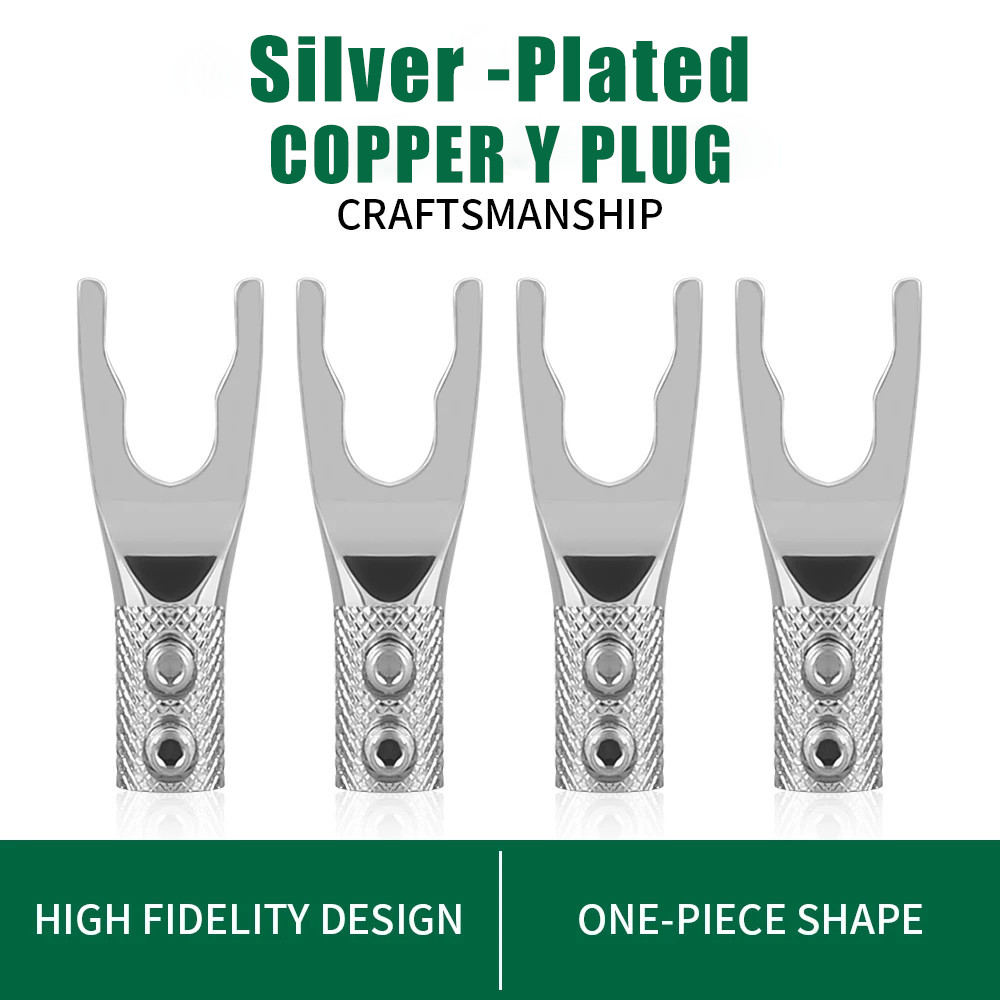 Y Spade Connector plug Silver Plated Fork connectors plug speaker cable jack