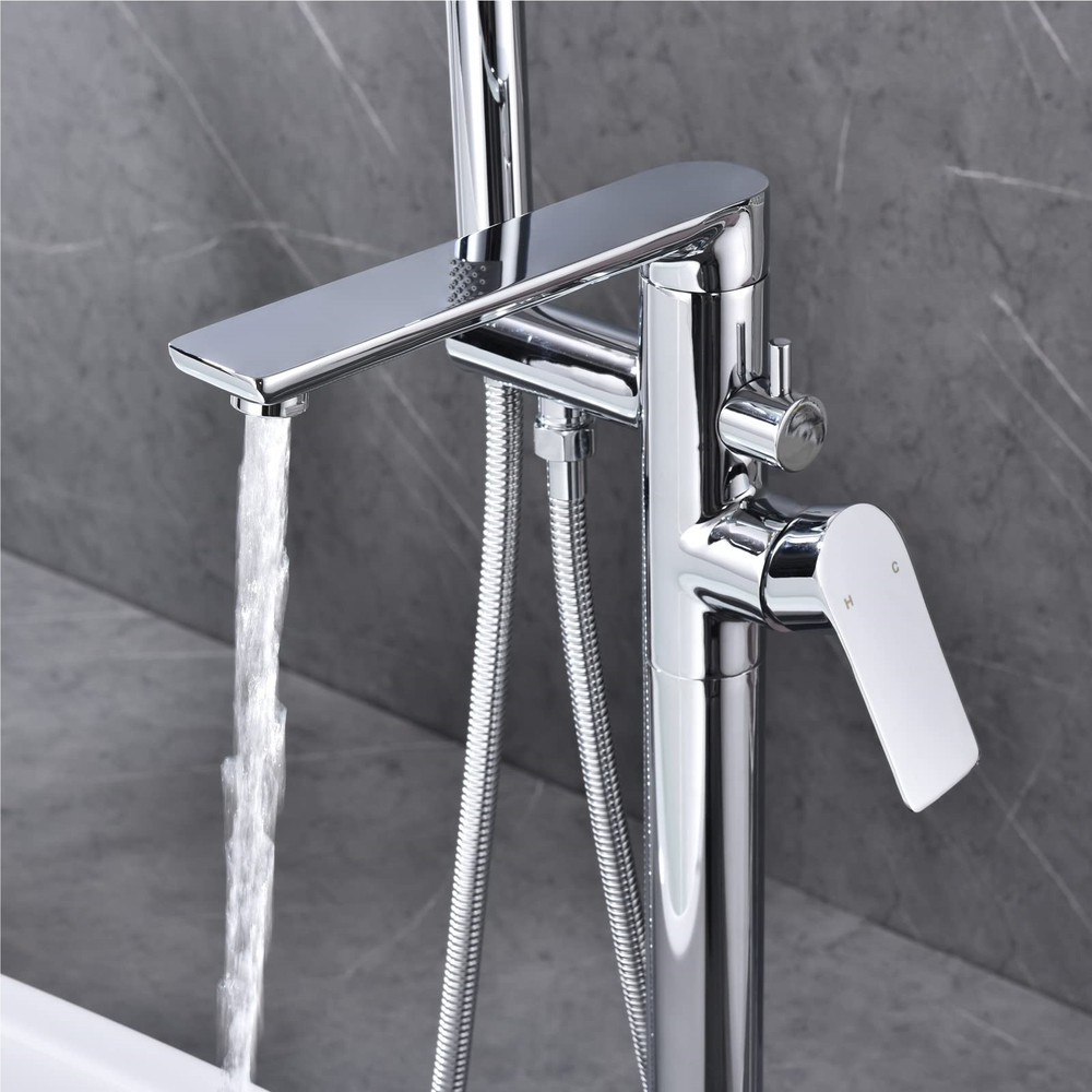 Floor Mount Bathtub Faucet 2 Function Solid Brass Chrome Finish Stable Base
