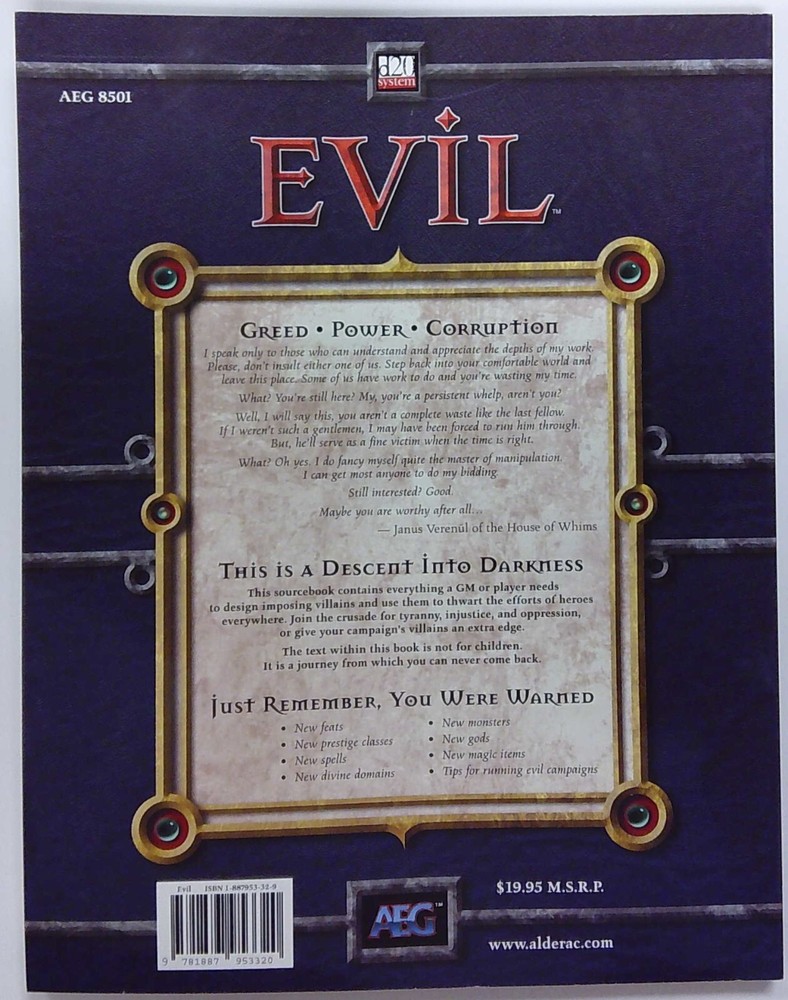 DUNGEONS AND DRAGONS 3RD/3.5 EDITION, D20 SYSTEM: EVIL AEG8501