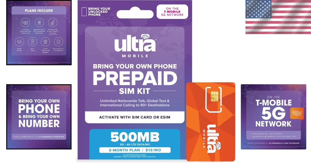 Prepaid Phone Plan 3 T-Mobile 5G Data Unlimited Talk Global Text
