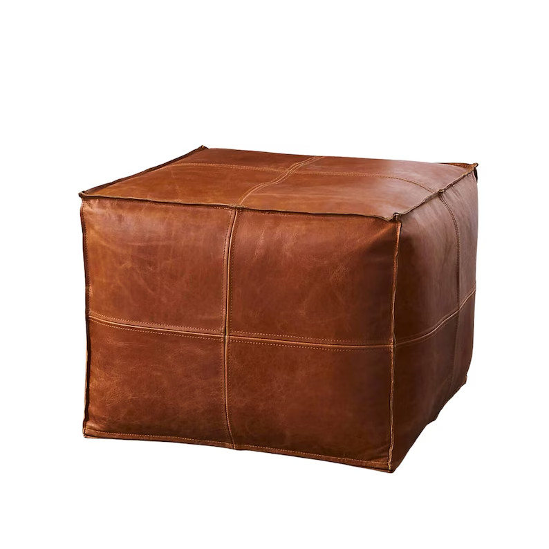 Ottoman Moroccan Leather Unstuffed Square 20'' New Footstool Pouffe Boho Style