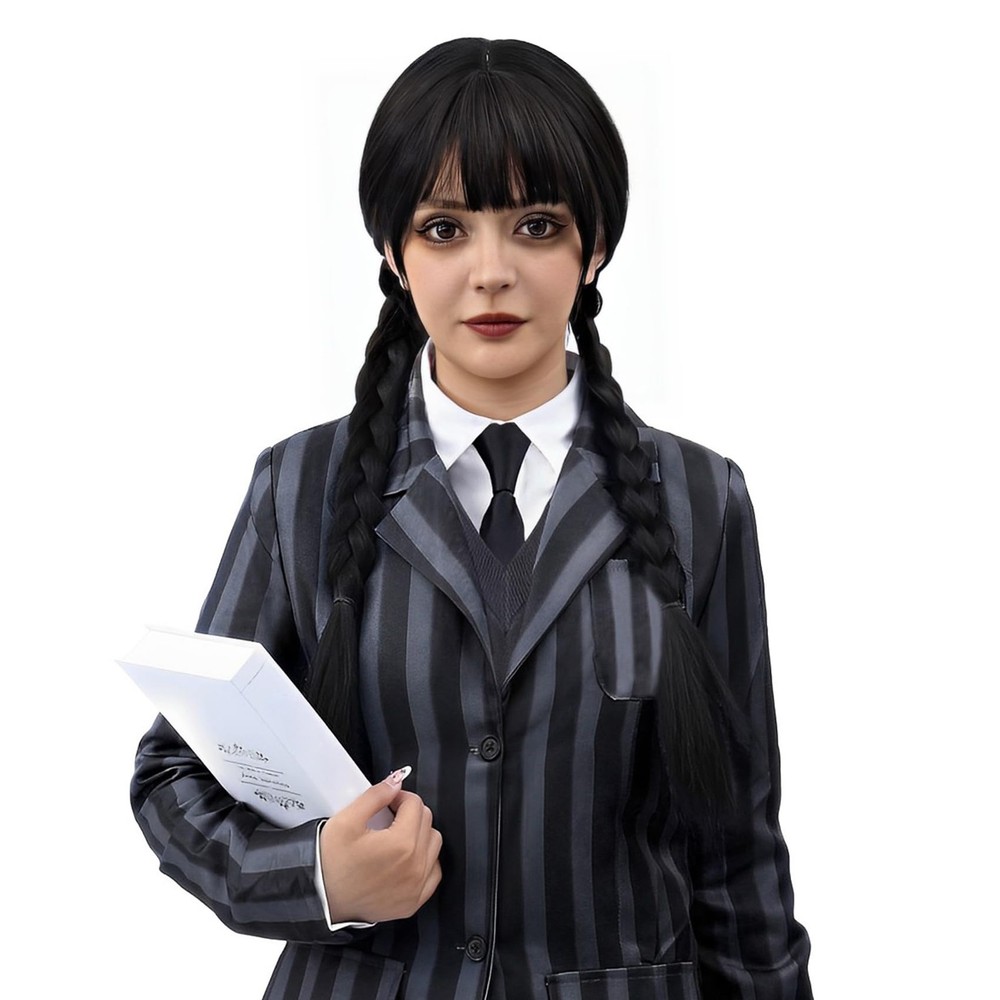 MUPUL Black Braided Wig With Bangs Long Braid 24 Inch, /