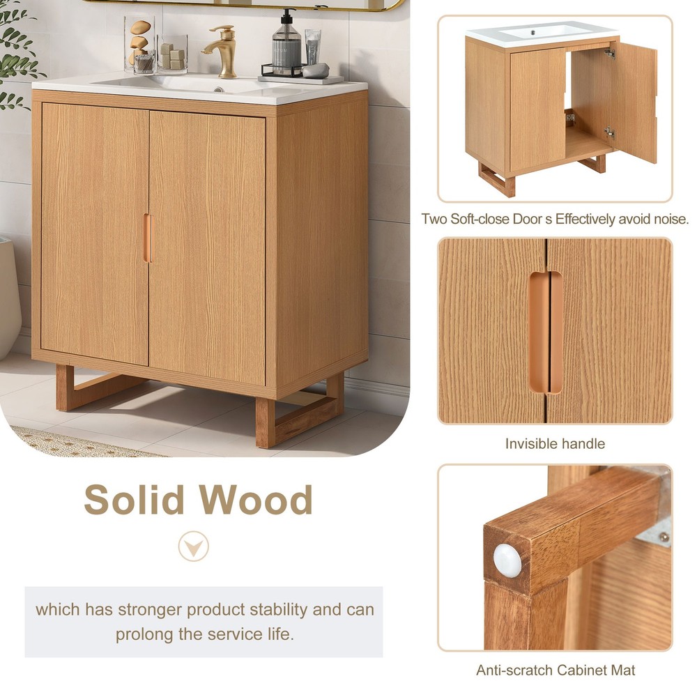 Solid wood frame storage cabinet for bathroom with sink