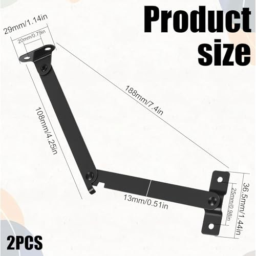 2 PCS Lid Support Hinge, Rotatable Folding Lid Support Hinge Black Hinges for
