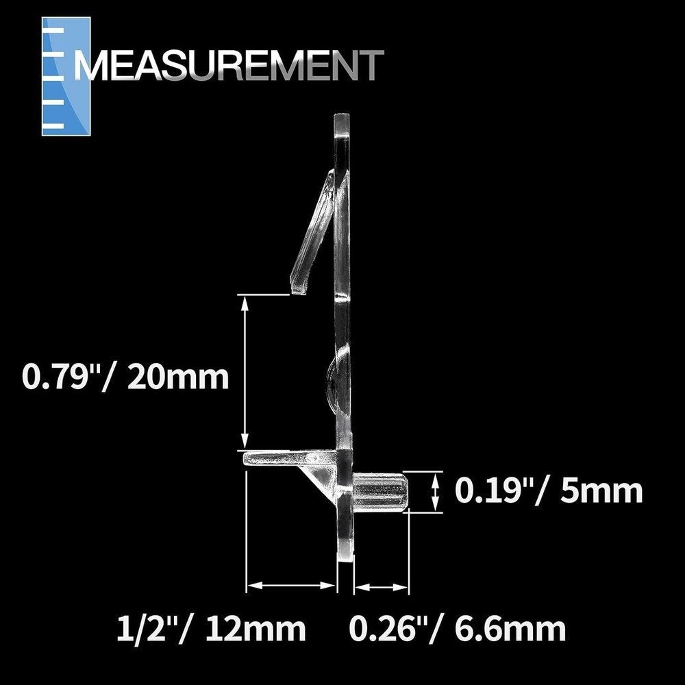 Transparent Locking Shelf Support Clips - 5mm x 3/4" Thickness Compatibility