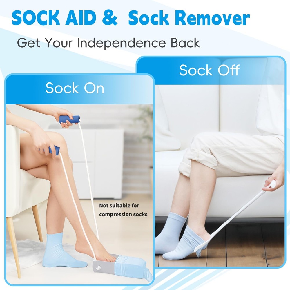 Sock Aid Kit, Puller Easy On and Off, 2 Piece Grey