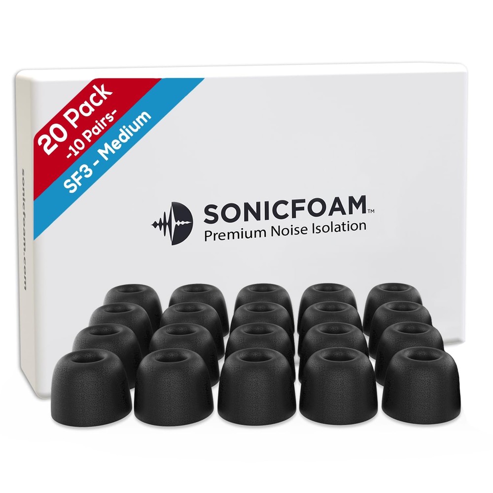 SONICFOAM (SF3 Medium Black) Memory Foam Earbud Tips for - SF3, Black