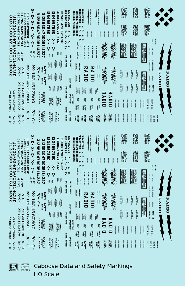 K4 HO Scale Decals Caboose Data and Markings Black