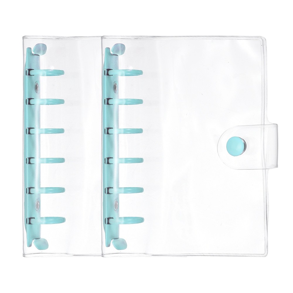 A7 2Pcs Transparent 6-Ring Binder Cover with Snap Button Closure, Blue