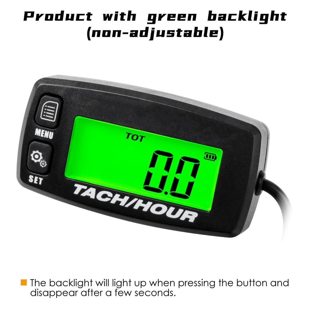 Self Powered Digital Tachometer Hour Meter,Inductive Maintenance Waterproof B...