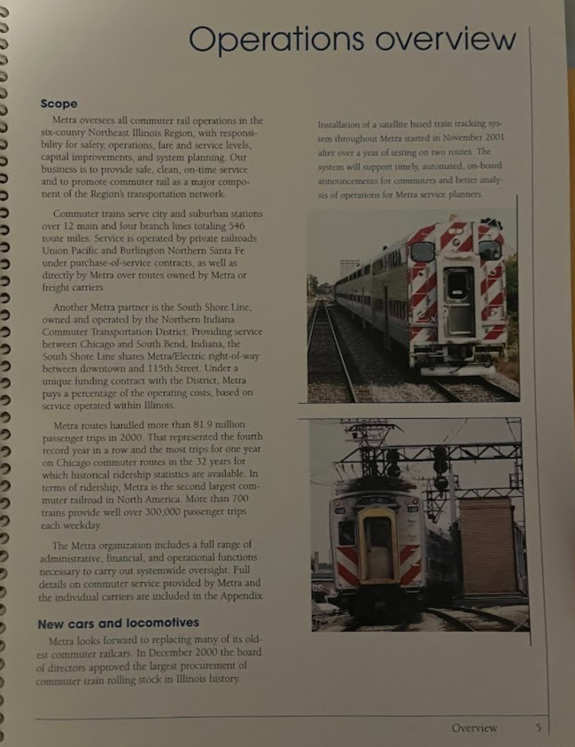 Metra Creating Compacity for growth Program and Budget November 2001