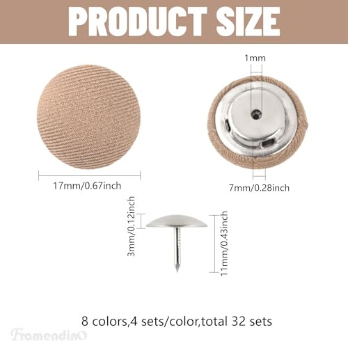 , 32 Pack Hat Top Button Replacement Fabric Cloth Covered with Metal Shank