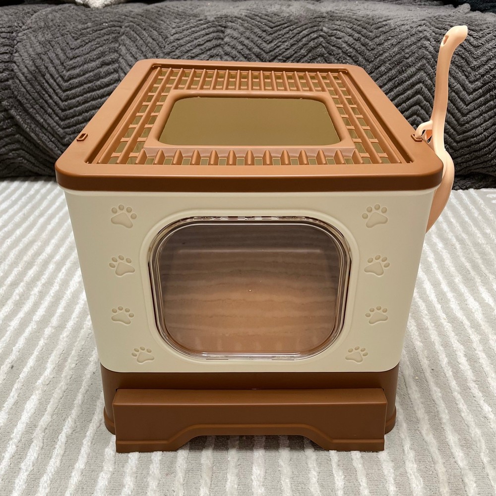Enclosed Cat Litter Box, Printed Pattern Cat Litter Box Large Foldable Top-Entry
