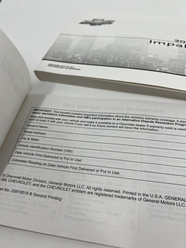 2012 Impala Chevrolet Owners Manual OEM Complete Set