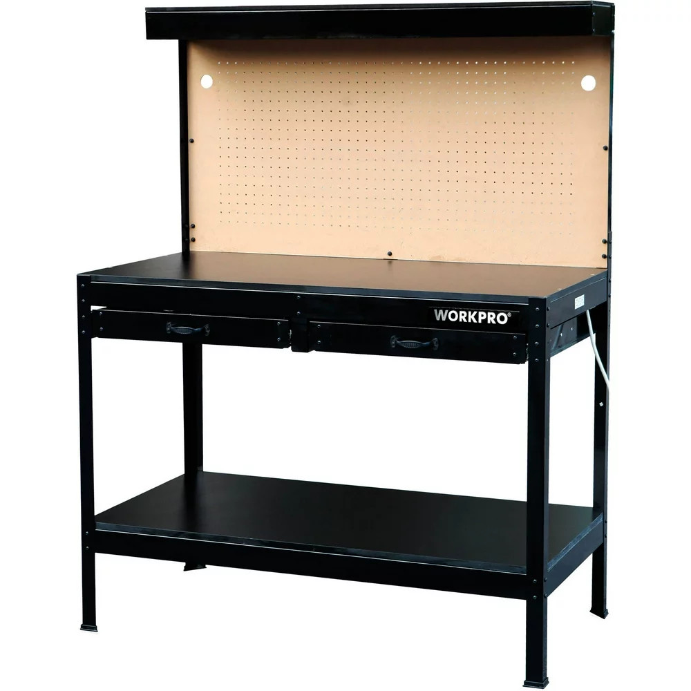 4' Garage Workbench Cabinet Combo with Light Tool Work Bench Steel Table Storage