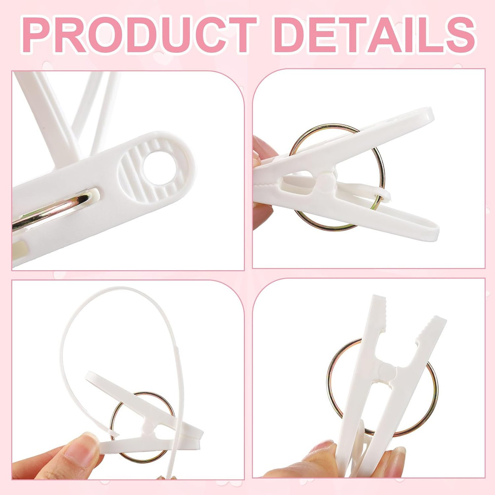 60 Pack Multi-Purpose Laundry Hooks Hanging Clips Bulk with Plastic Rope Hang...