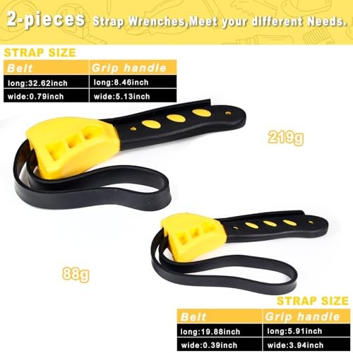 2-Pack Strap Wrench Set, Rubber Strap Adjustable Wrench, Oil Filter Yellow