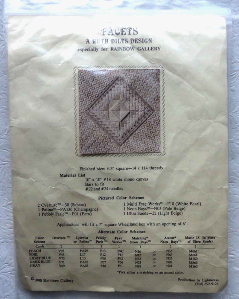 RUTH DILTS Needlepoint Design Kit FACETS for Rainbow Gallery