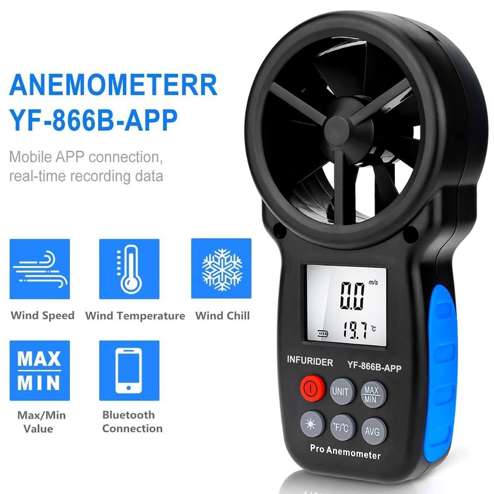 Bluetooth Digital Anemometer Wind Speed Meter with App and Backlight