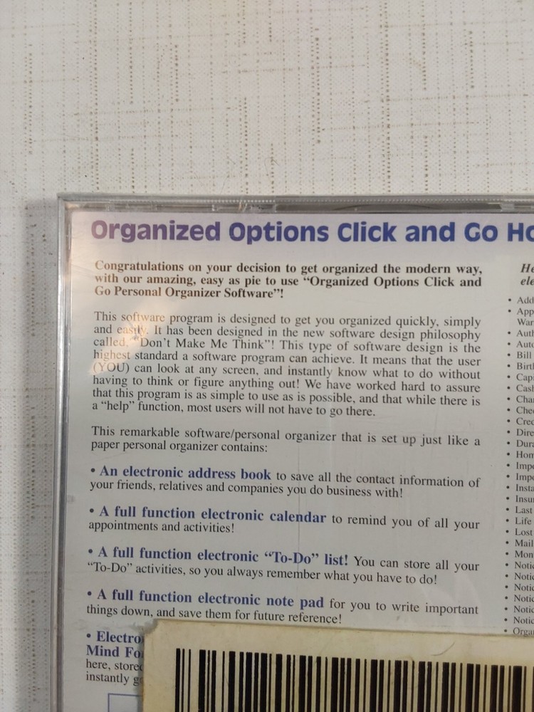 Organized Options Click n’ Go CD ROM Home Organizer CD