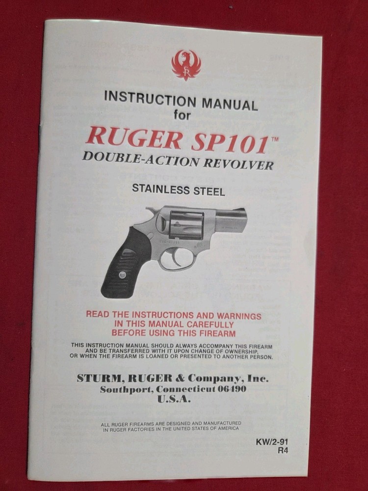 Ruger SP 101 Manual/Instructions. 19 Page's.