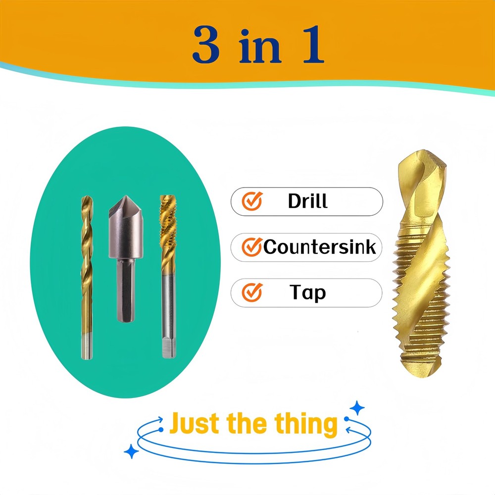 6 Pcs Drill Tap Set | Titanium Plated Combination Taps Bit | M3 M4...