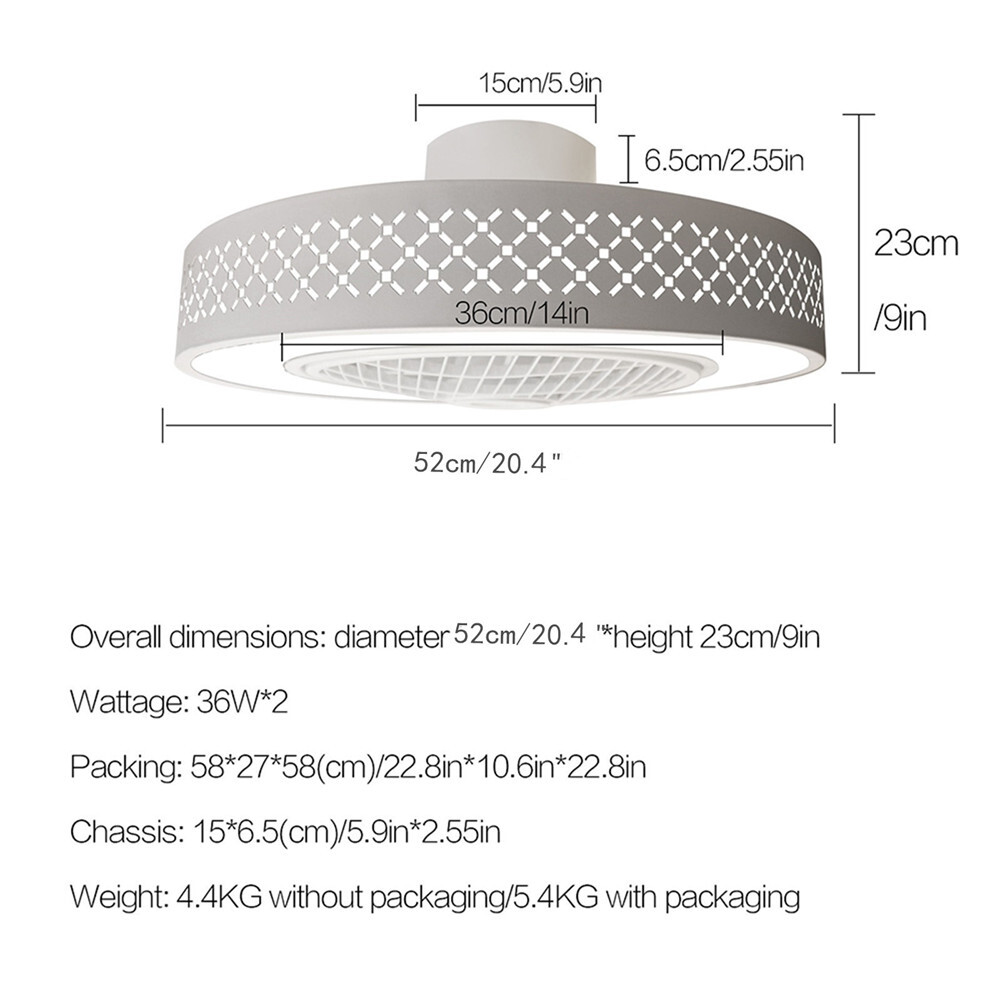 20" Modern Fan Lights Flush Mount LED Ceiling Light kit With Remote Control