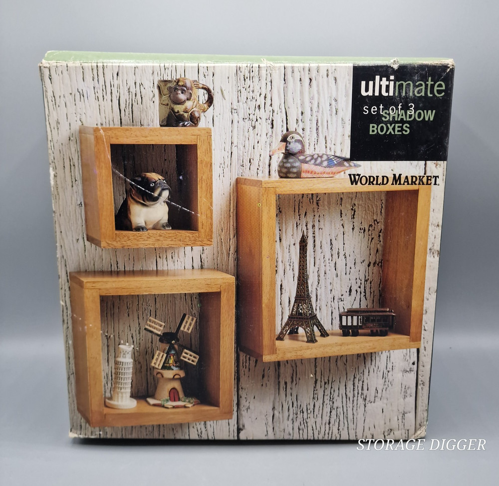 Vintage World Market Ultimate Shadow Boxes Solid Wood Frame Window Memory Set 3